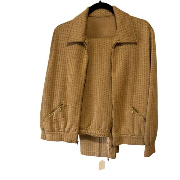 St. John Vintage Tan Brown Jogging Track Suit Set Jacket and Pull on Pants - Picture 4 of 15